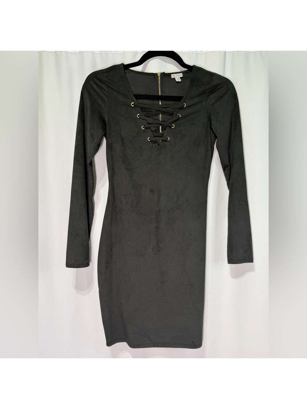 Black y2k Lace-Up Long Sleeve Velvet Dress